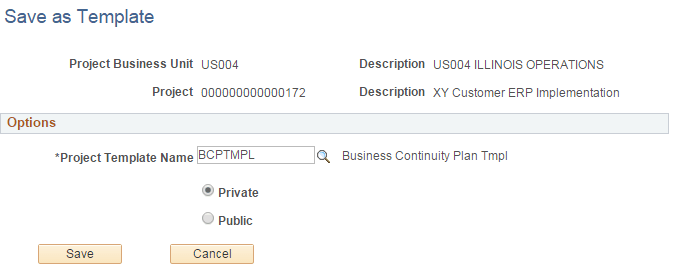 Save as Template page