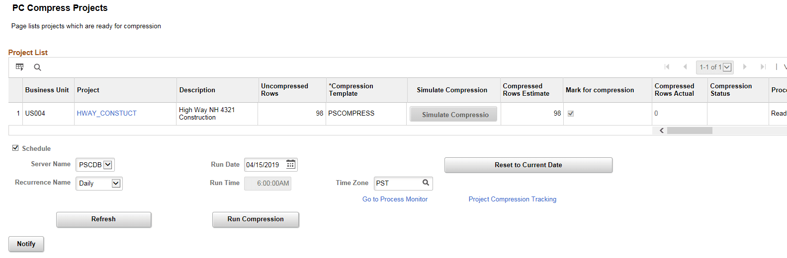 PC Compress Projects page