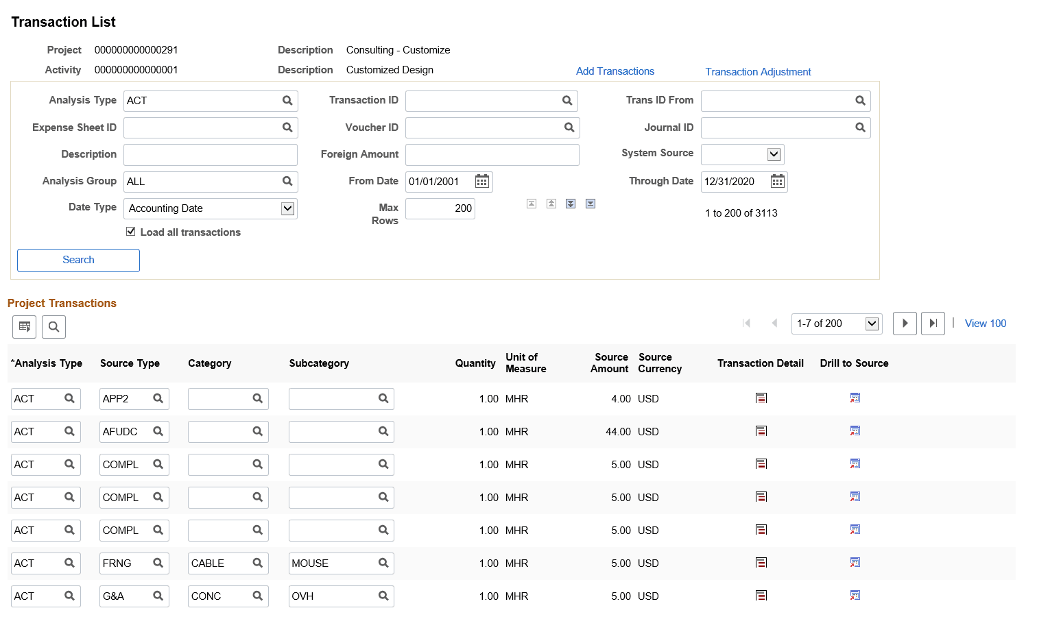 Transaction List page