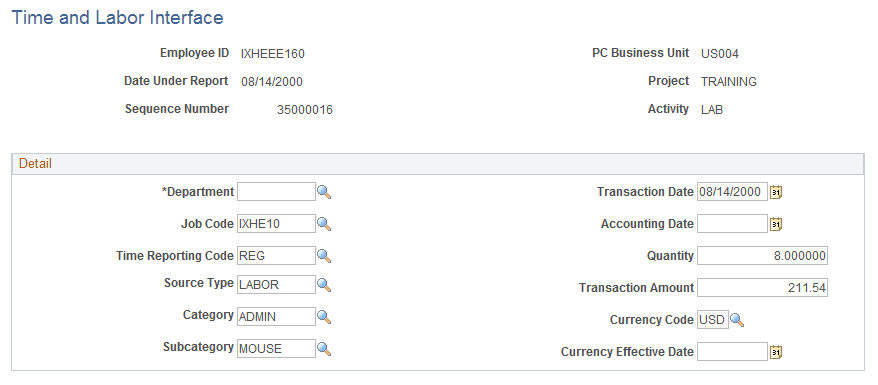 Time and Labor Interface page