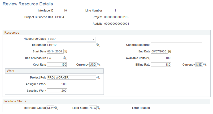 Review Resource Details page