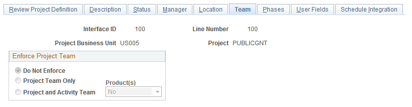 Review Project Definition - Team page