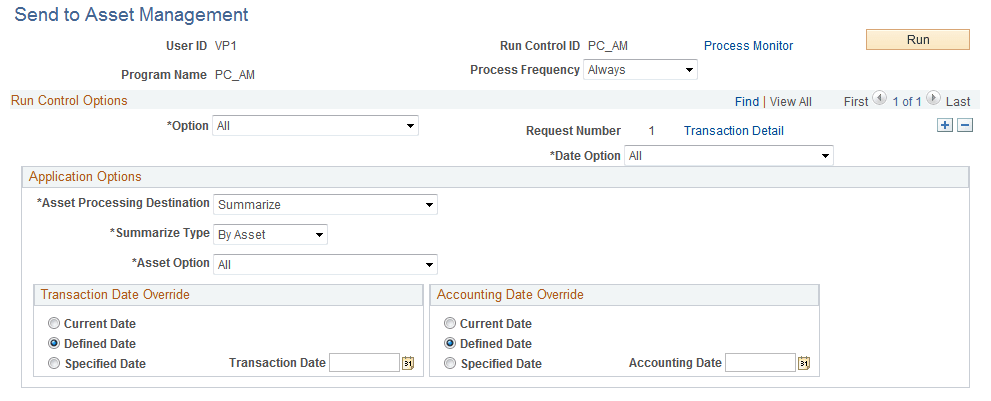 Send to Asset Management page