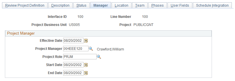 Review Project Definition - Manager page