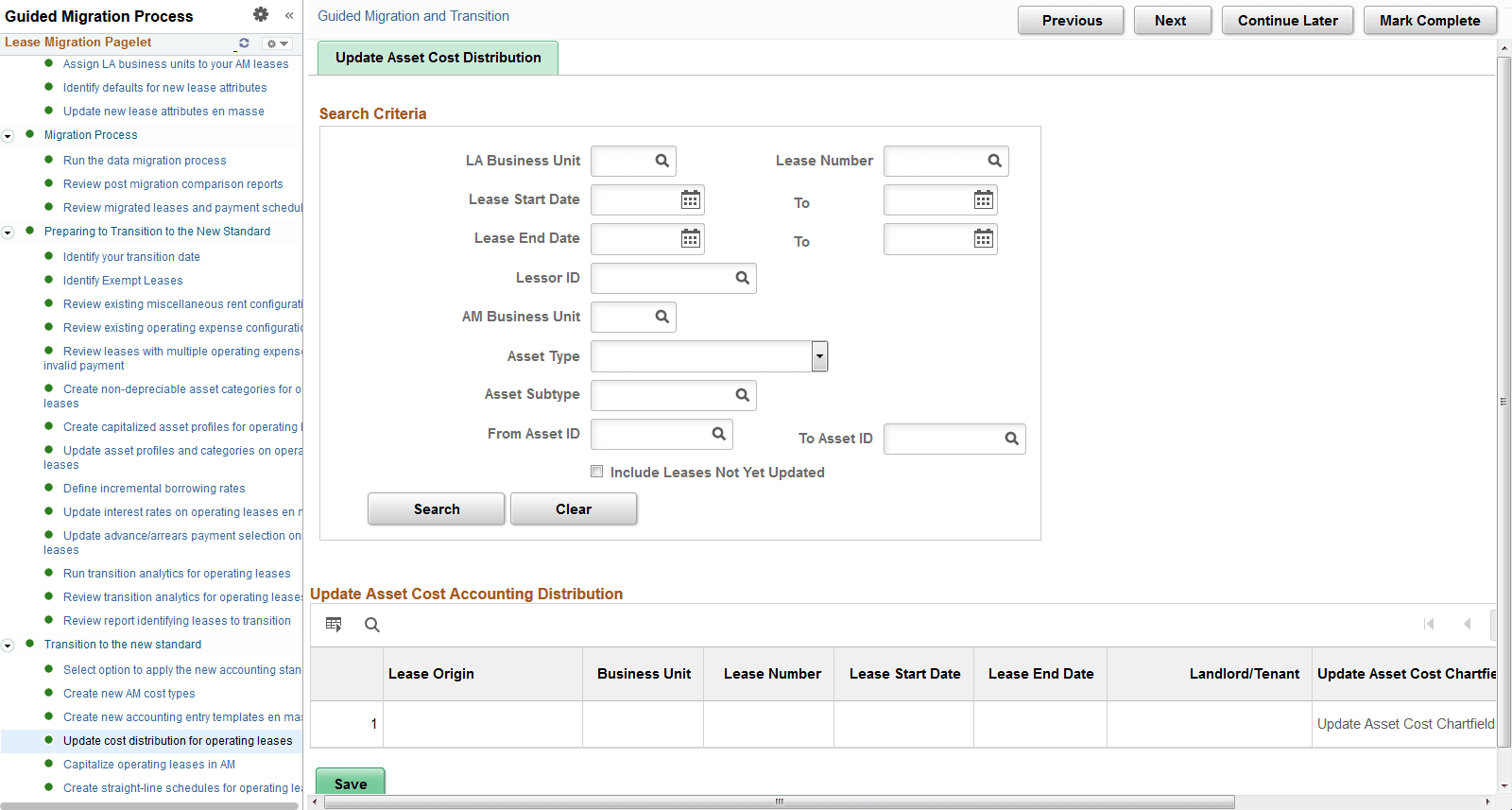 Update Cost Distribution for Operating Leases page