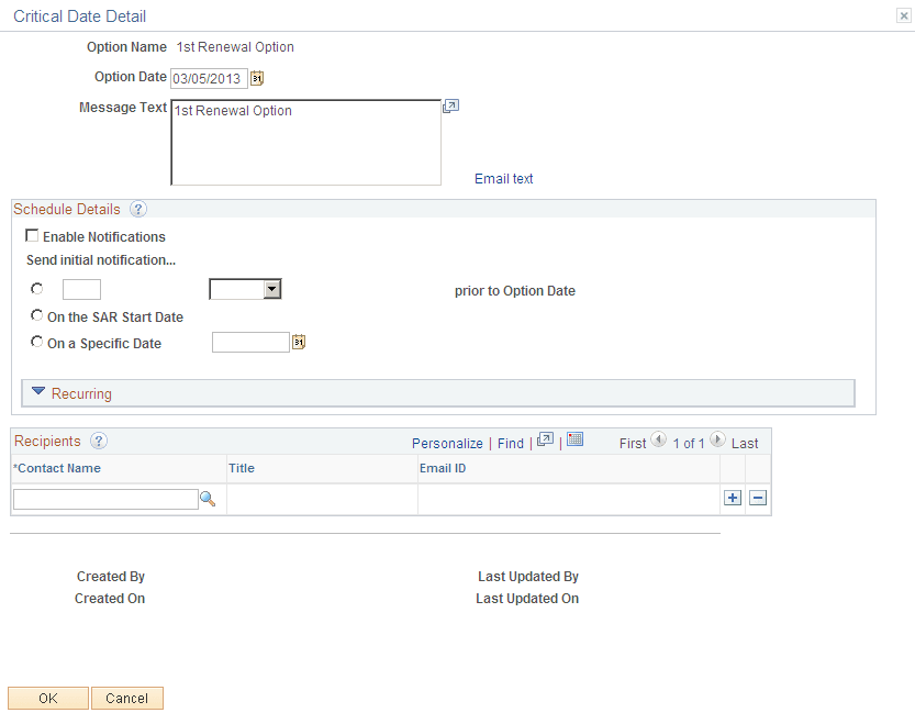 Critical Dates Details page