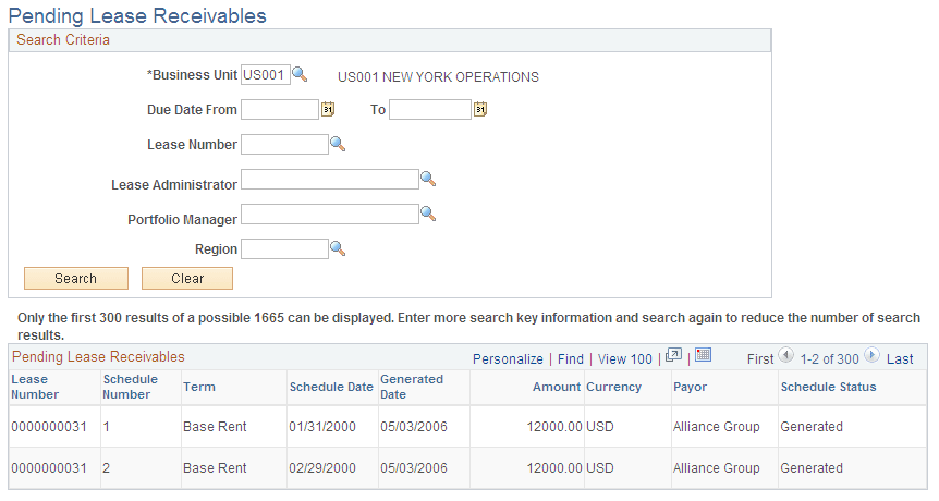 Pending Lease Receivables page
