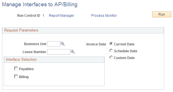 Manage Interfaces to AP/Billing page