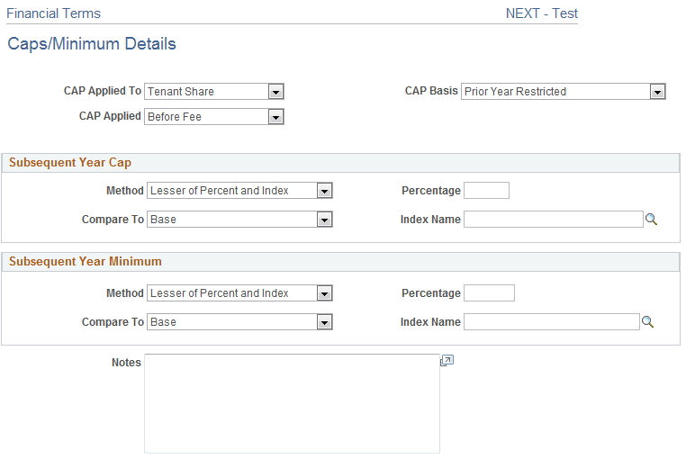 Caps/Minimum Details page