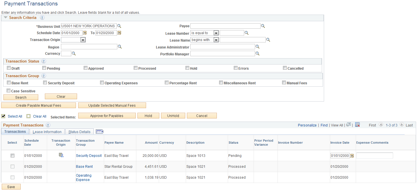Payment Transactions page