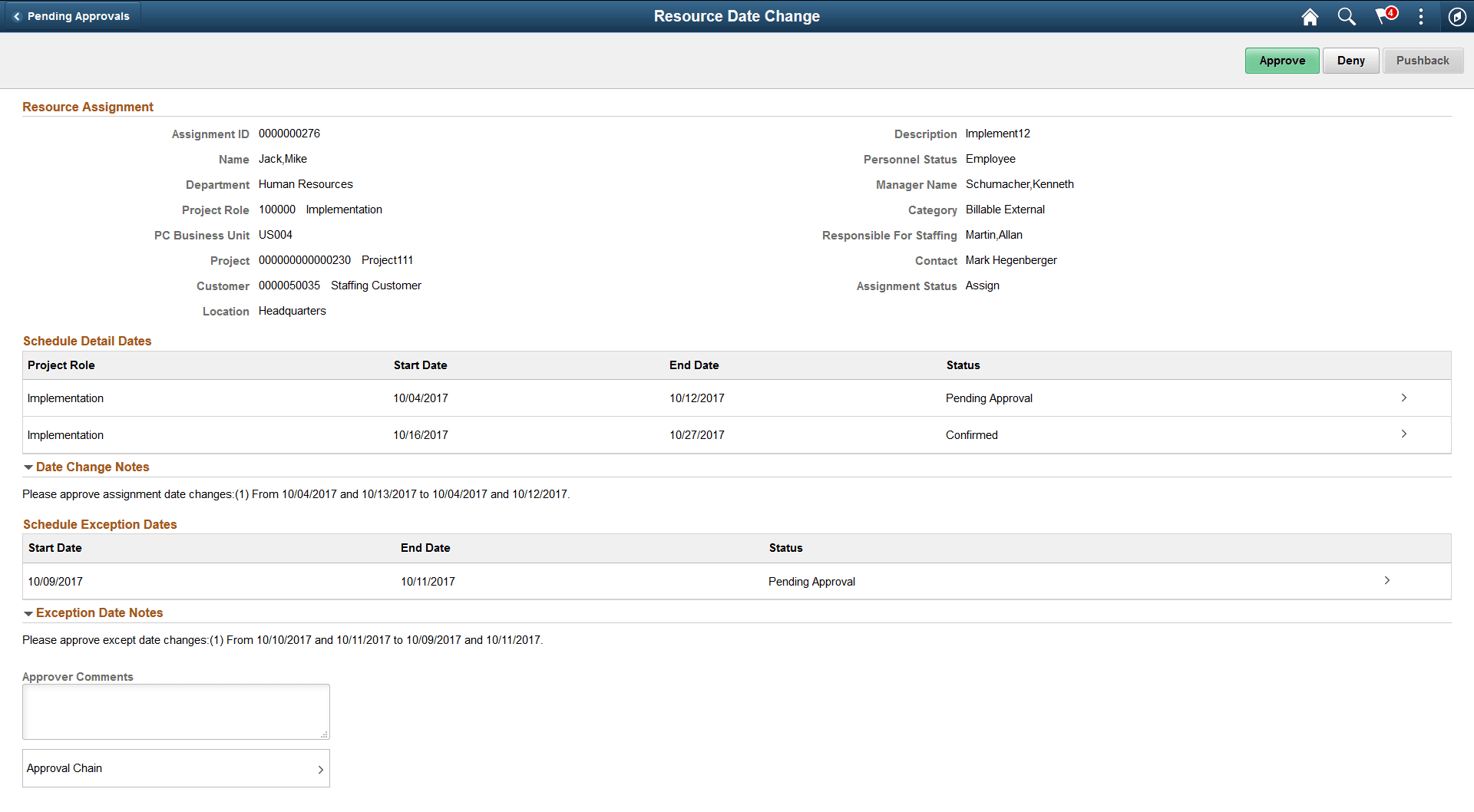 Resource Date Change page