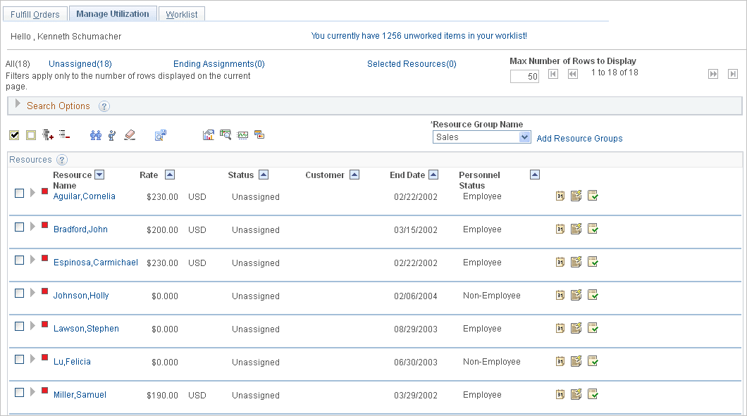 Staffing Workbench - Manage Utilization page