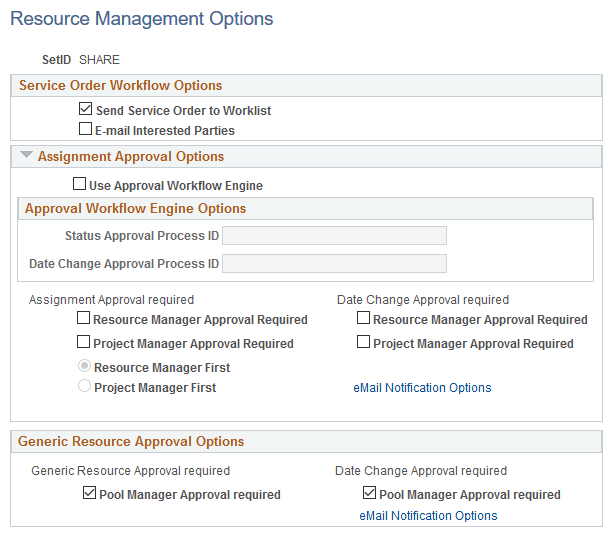 Resource Management Options page