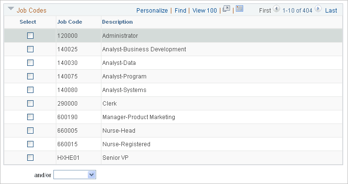 Job Codes collapsible grid on the Create Resources Program page