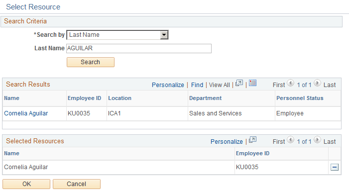 Select Resource - Resource Search page