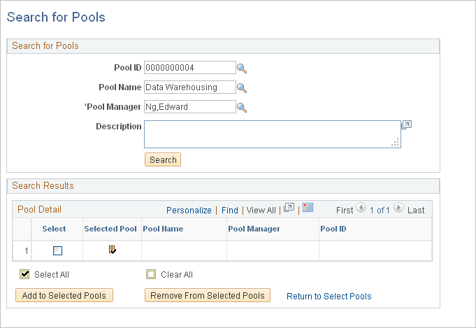 Search for Pools page