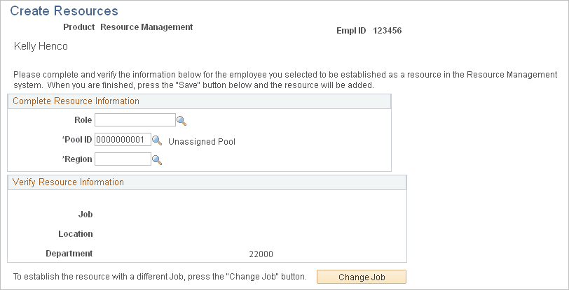 Create Resources page