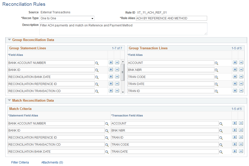 Reconciliation Rules page