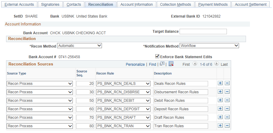 External Accounts - Reconciliation page