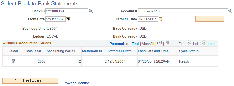 Select Book to Bank Statements page