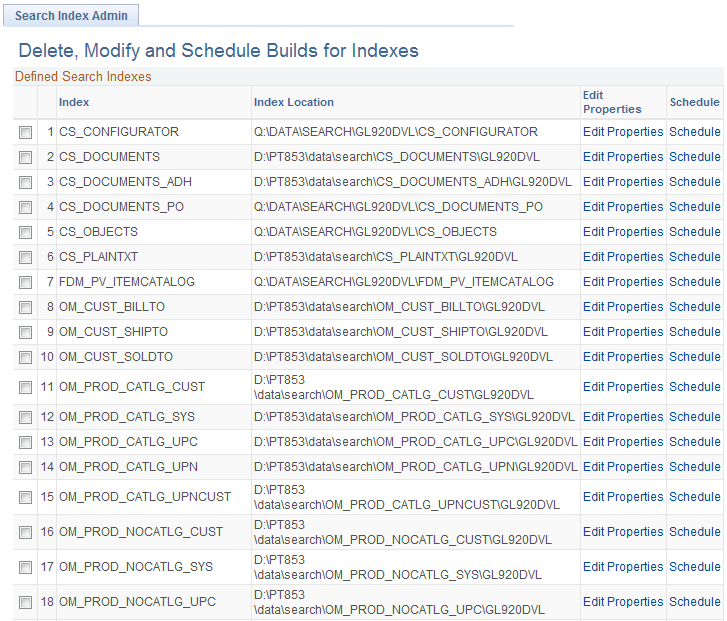 Search Index Admin page (1 of 2)