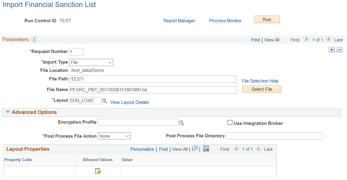 Import Financial Sanction List page