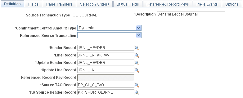 Source Transactions - Definition page