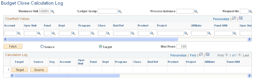 Budget Close Calculation Log page