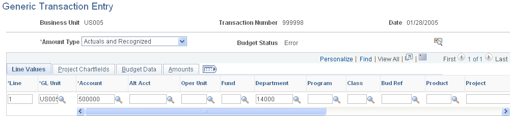 Generic Transaction Entry page