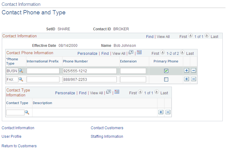 Contact Information - Contact Phone and Type page