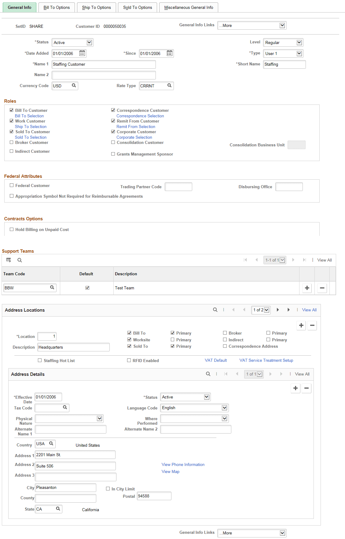 General Info - Customer Info page