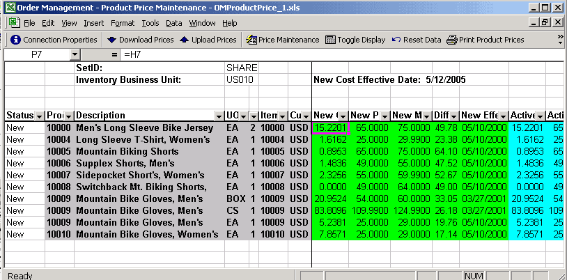 Product Price Maintenance spreadsheet