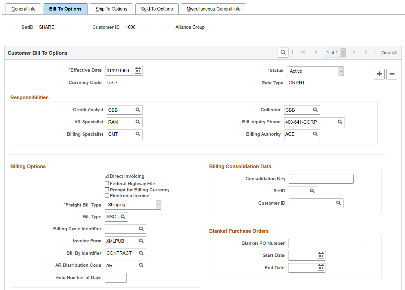 Bill To Options page (1 of 3)