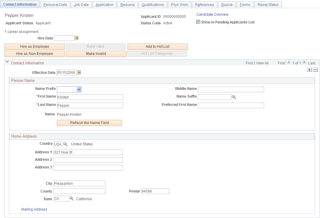 Applicants - Contact Information page (1 of 2)