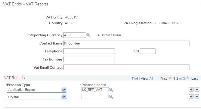 VAT Entity - VAT Reports page