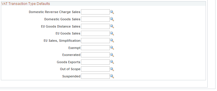 VAT Defaults Setup page (2 of 2)