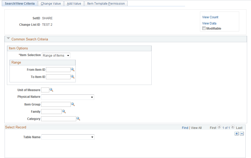 Change List Maintenance - Search/View Criteria