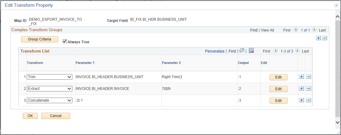 Edit Transform Property page for Complex transformation