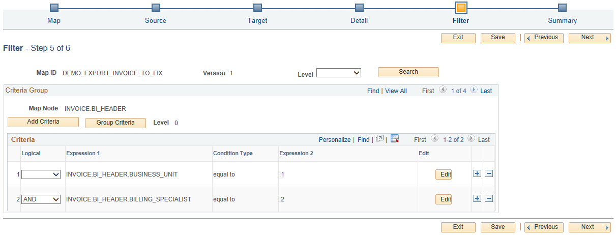 Map Definition - Filter (Step 5 of 6) page