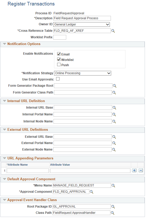 Register Transactions page (FieldRequestApproval) (1 of 2)
