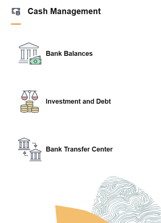 Cash Management Section - Landing Page