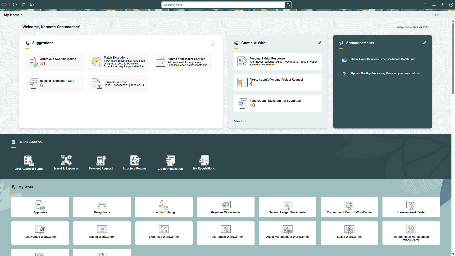FSCM My Home landing page (1 of 4)
