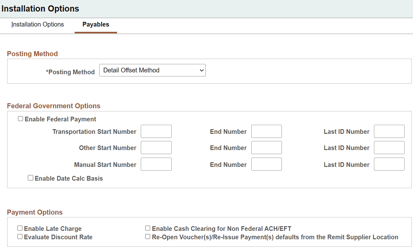 Installation Options - Payables page (1 of 2)