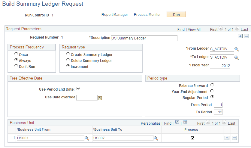 Build Summary Ledger Request page