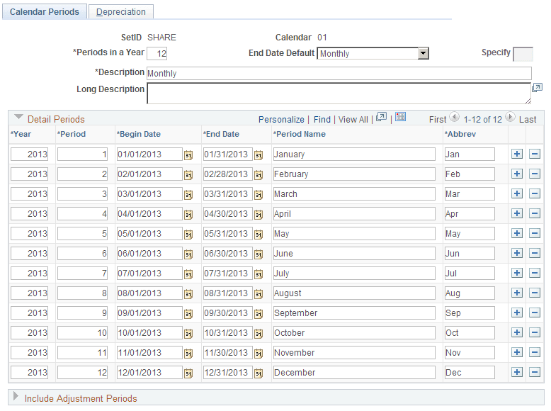Calendar Periods page (1 of 2)