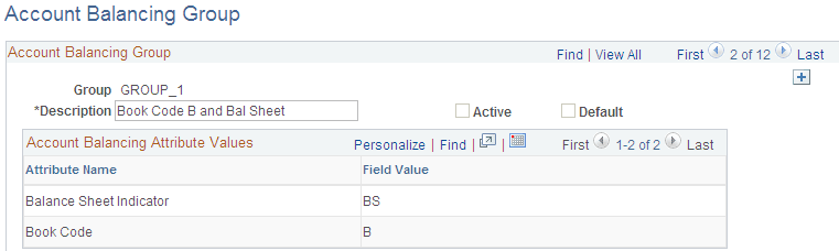 Account Balancing Group page