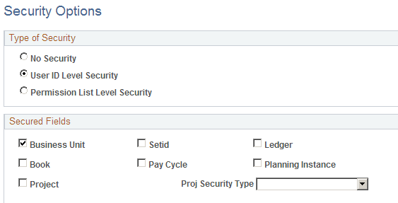 Security Options page