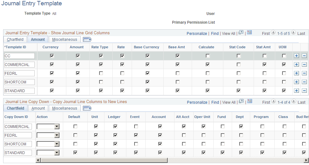 Journal Entry Template page - Amount tab