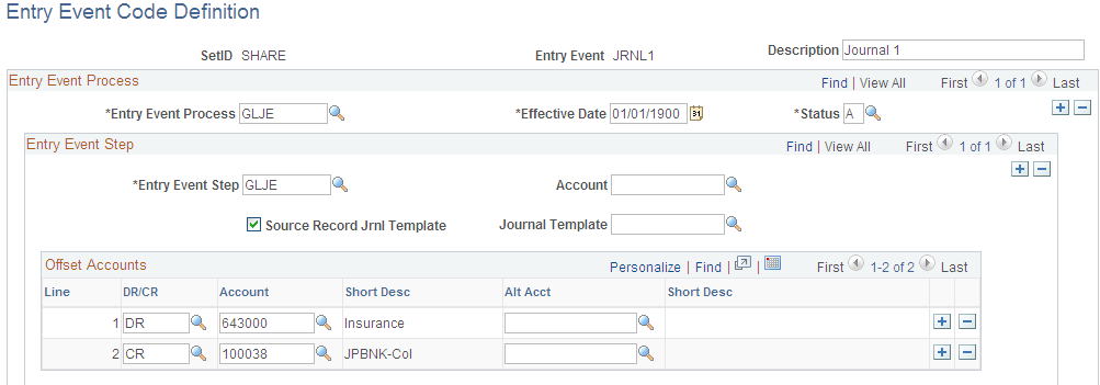 Entry Event Code Definition page