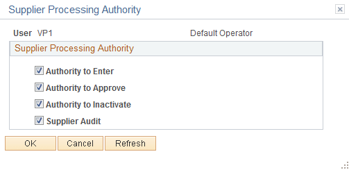 Procurement - Supplier Processing Authority Page